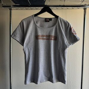 Harley-davidson Women's Grey and Orange T-shirt